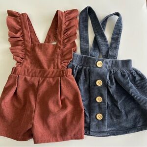 2 Corduroy Toddler Outfits Blue Pinafore Dress Orange Romper Fit Like 24 Months?